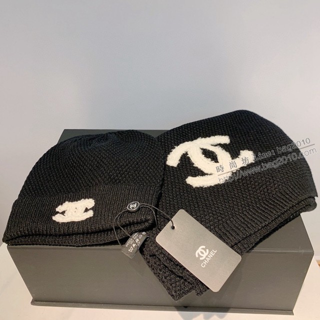 CHANEL百搭女士圍巾 香奈兒2021秋冬專櫃新款羊毛兩件套裝 帽子圍巾套裝  mmj1607